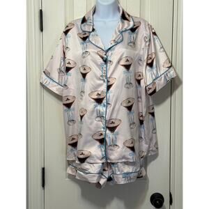 SheShow Martini Pajama Set Size Large Satin Short Sleeve Shorts Lounge NWT